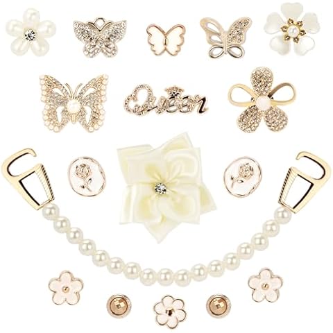 QIYVLOS Shoe Charms, Flower Shoe Decoration for Women, Acryic Shoe Chain DIY Accessories with Faux Gem Pearls for Girl Party Favor Gift Cover