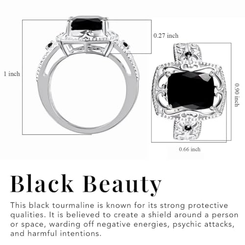 Shop LC Black Tourmaline Rings - Birthstone Rings for Women - Engagement Promise Ring for Her Statement Vintage Stainless Steel Tourmaline Jewelry Birthday Gifts for Womens3