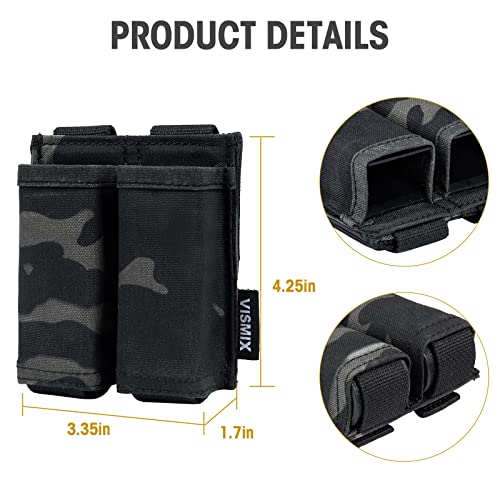 Vismix Pistol Magazine Pouch, Double 9Mm Mag Pouch With Quick Release Kydex Insert And Molle Compatible (Camouflage Black) #TOP5