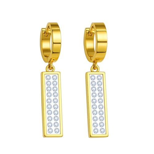 Dangle Hoop Earrings for Women, 18K Gold Plated Hypoallergenic with Sparkling Cubic Zirconia, Lightweight Geometric Statement Jewelry for Daily Wear & Gifts