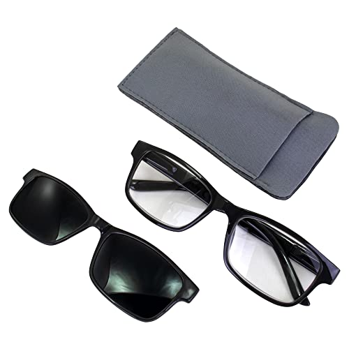 Global Vision Reading Glasses +3.0 Magnification Gray Frame w/Clear Lens & Matching Polarized Clip-On Shades