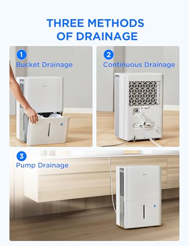 Image of Midea 4,500 Sq. Ft. Dehumidifier With Pump Included, 50 Pint - Ideal For Basements, Large & Medium Sized Rooms, And Bathrooms (White)
