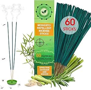 60 Pcs Mosquito Repellent Outdoor Patio Mosquito Incense Sticks Natural Citronella Oil Plant-Based Bug Repellent for Camping Fishing Backyard Travel