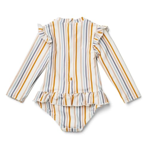 Image of Girls One Piece Swimsuits Zipper Rash Guard Long Sleeve Bathing Suit with Ruffle Hem UPF50+