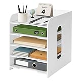5-tier Office Filing Trays Holder with Pen Holder Letter A4 Paper Desk Organiser Desktop File Holder Stackable Document Storage Rack for Home Office School (White)