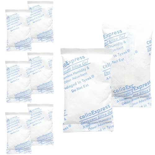 celloexpress 10g Silica Gel Pouches - Pack of 5 - Total Gel Weight 50g - Silica Gel in Tyvek Fabric Sachets (10g, 5)
