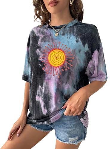 Image of Remidoo Women's Casual Oversized T Shirt Short Sleeve Graphic Tee Letter Tie Dye Shirts
