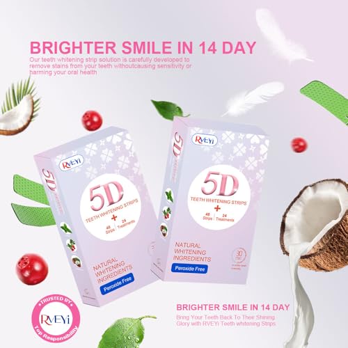 Image of Teeth Whitening Strips 24 Treatments Kit for Tooth White, Peroxide Free, Enamel Safe Green White Strips, Deep Stains Removal - Instant Professional Whitening Strips (48 Strips)