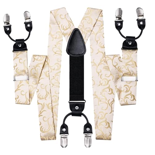 Image of Hi-Tie Men Suspender Bowtie Set Suspenders Pre-tied Bow Tie Pocket Square Cufflinks Adjustable Y Shape 6 Clips Braces Tuxedo