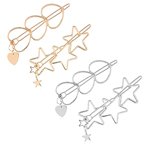 AKOAK 4 Piezas Pinzas para el Cabello de Metal con Estrella de Cinco Puntas Hueca y Colgante en Forma de Corazón Dorado y Plateado miniatura 1