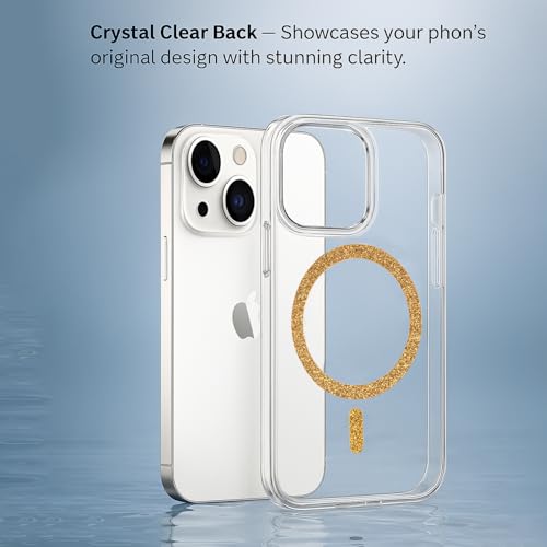 Image of AIBEX Back Cover Case Compatible with iPhone 15 | Glitter Ring Cute Shiny Colorful Bling Case (Compatible with Magsafe) | Transparent PC+TPU Glossy Shiny Cover for Girls & Women - Gold