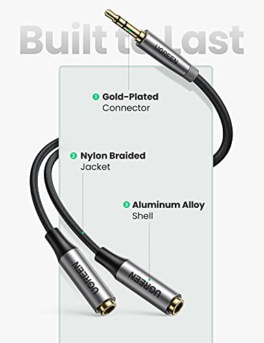 UGREEN Headphone Splitter 3.5mm Aux Splitter 2 Female to 1 Male Audio Y Stereo Dual Headphone Adapter Compatible with Switch 2/PS4/PS5 MacBook iPad PC Tablet Laptop TV Phone Speaker