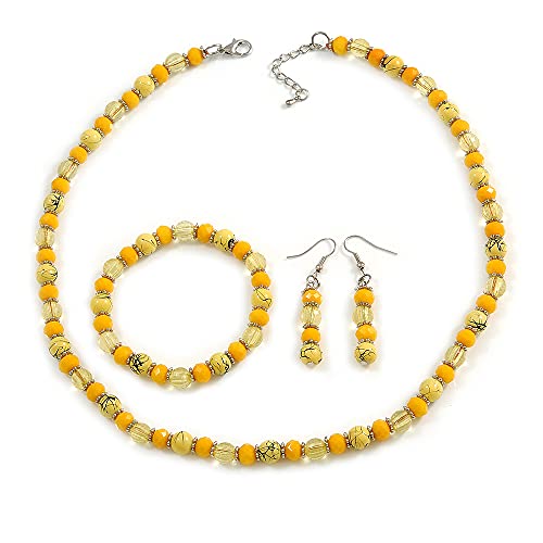 Collar y pendientes de cristal plata y cerámica de 48cm para mujer