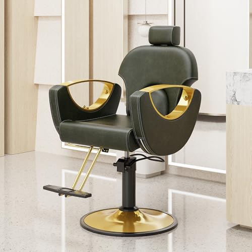 Image of LOUVIXA Barber Chair, Salon Chair for Hair Stylist, Height Adjustable Hydraulic Hair Reclining Salon Chairs, 360 Degrees Rotation, Multi-Function Shampoo Chair for Barbershop (Green)