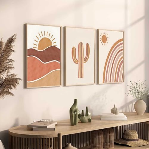 Image of HOTHOUSE Boho Art Home Decoration Paintings With Frame For Living Room Bed Room Hotel Wall Decor Digital Reprint Set of 3 (19X25 inch)