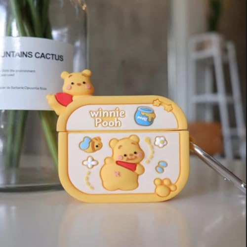 Image of Dezet Cute Soft Silicone Pouh Case for Airpods Pro GEN-2 (2022) � 3D Cartoon Animal Character Cover with Keychain Ring, Shockproof & Dustproof Protective Case for Kids & Girls (Winne Pooh)