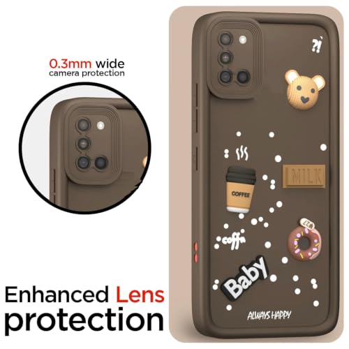 Image of Bintage Back Cover Compatible for Samsung Galaxy A31 4G | Cute 3D Taddy Ball Bear Milk Cake Coffee Silicon Case Full Body & Camera Protection - Brown