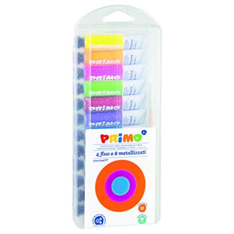 Primo 450T12FMP Temperafarben Set für Kinder mit 12 ml Aluminium Tuben, 12 4 Neon-und 8 Metall Farben Cover