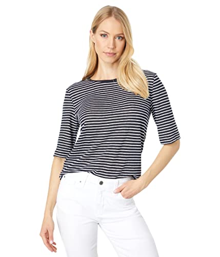 Image of Vince Women's Striped Linen Elbow SLV Crew