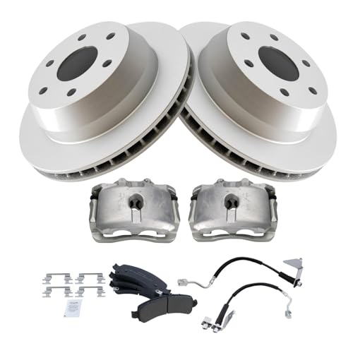 Image of TRQ Rear Brake Pad & Rotor Kit Semi-Metallic Premium G-Coated Compatible with 2008-2014 Chevrolet Express 1500 2008-2013 GMC Savana 1500