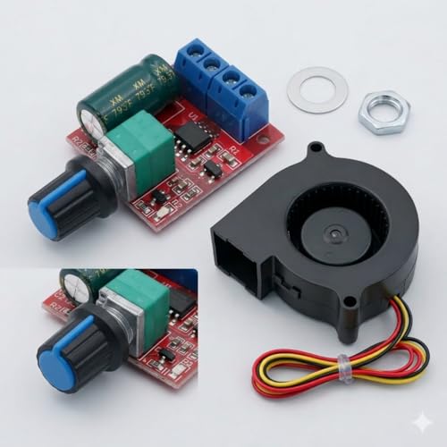 Image of DC 12V 75 * 75 * 30 Brushless Blower Fan with PWM Fan Speed Controller Module for DIY Cooling, Ventilation & Electronics Projects