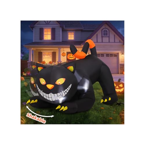 GOOSH 6 FT Halloween Inflatables Outdoor Black Cat with Shakable Head Blow Up Yard Decoration with LED Lights Built-in for Holiday/Party/Yard/Garden
