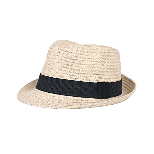 Straw Fedora Sun Hat for Kids Roll Up Short Brim Trilby Hat Panama Beach Hat…2