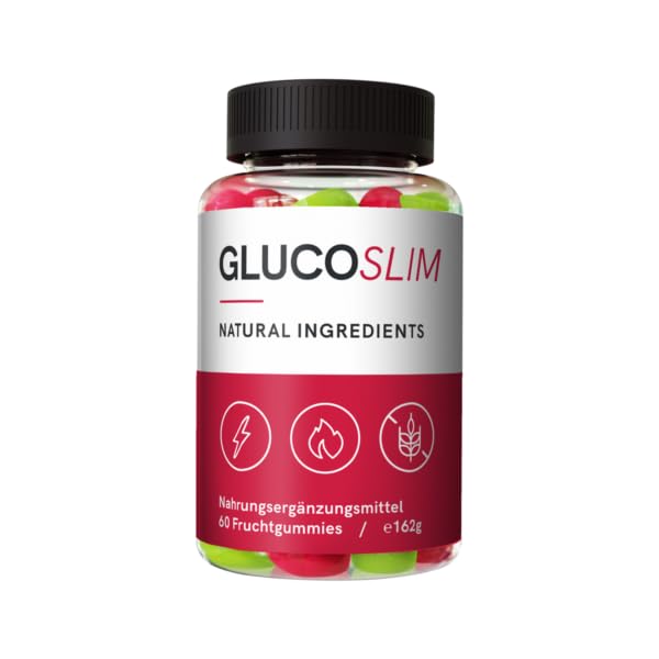 GlucoSlim Gomitas de frutas | deliciosas gomitas de frutas con sabor natural a plantas | con ingredientes naturales como vinagre de manzana y jengibre | Contenido de 60 gomitas de fruta por lata