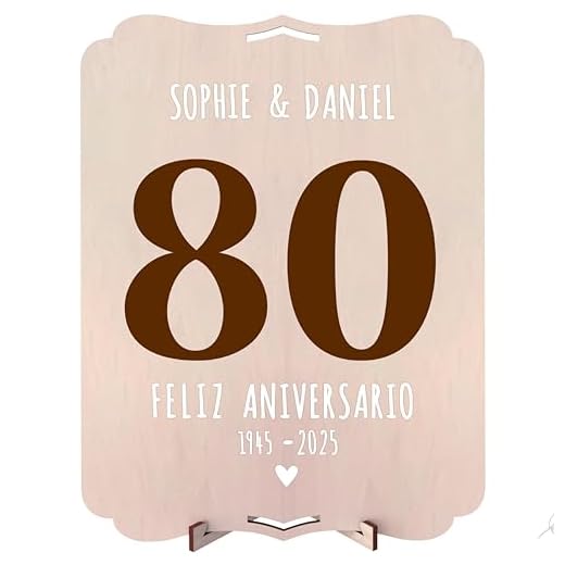 nagu® 80- Regalos Aniversario, Bodas, cumpleaños 80 años. Tarjeta felicitacion o topper e ideas originales de decoracion para hombres o mujer, en el Aniversario de madre y padre, mamá papá.