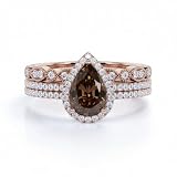PB Collection Pear Cut Chocolate Brown Diamond Engagement Ring Set for Women 14K Rose Gold Over 925 Silver Vintage Teardrop Halo Bridal Set with Milgrain Matching Band 10