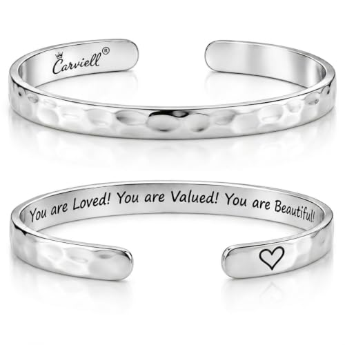 Carviell Inspirational Bracelet for Women – Personalized Cuff Jewelry, Encouragement Gifts for Teens, Mom, Sister, Daughter, Cousin – Motivational Bangle, Affirmation Jewelry, Uplifting Present