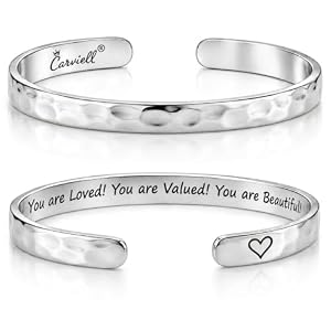 Carviell Bracelets for Women – 100+ Meaningful Engraved Messages – Solid 316L Surgical Stainless Steel Cuff Bracelet – Gift Ready