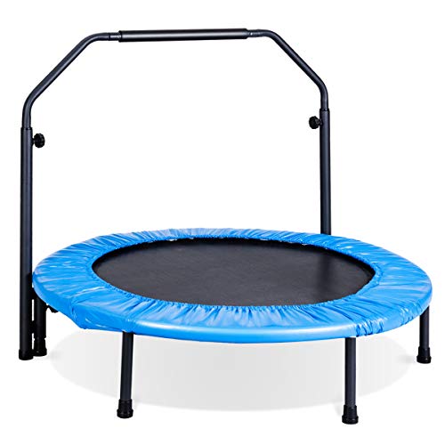 HAPPYGRILL Mini Trampoline, with Height-Adjustable Stability Handle Bar, Indoor Foldable Mini Robounder