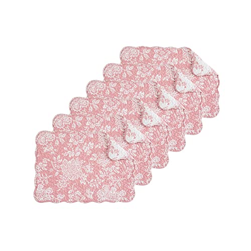 Image of Thea Vintage Pink Flowers 100% Cotton Set of 6 Placemats, 13 inch x 19 inch