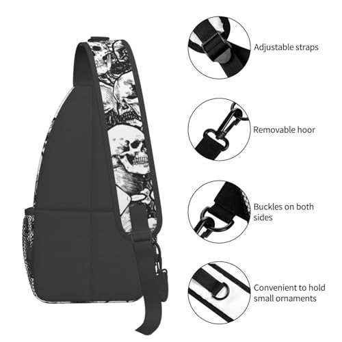 Mochila cruzada unisex con diseño calaveras blanco y negro miniatura 5