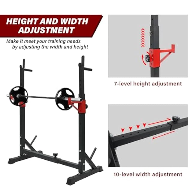BESTHLS Adjustable Squat Rack Stand with Barbell Rack, Weight Plate Holder, J Hooks,Dip Bar Station for Bench Press Strength Training Max Load 550LBS Suitable for Gym and Home Fitness
