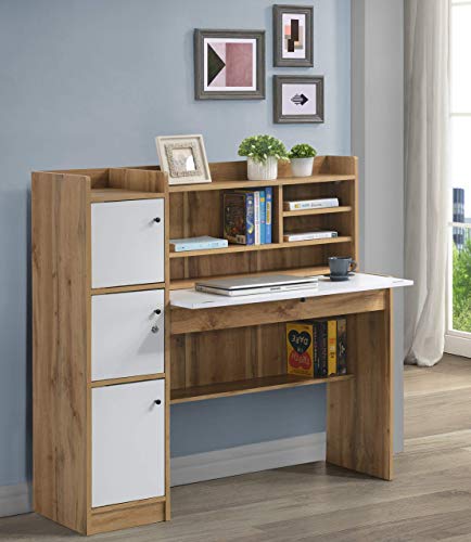 Image of DeckUp Plank Versa Engineered Wood Study Table and Office Desk (Wotan Oak and White)