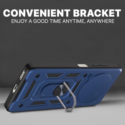 Image of Pikkme Back Cover for Realme 13 Plus 5G / Realme P1 Speed 5G | Sliding Camera Shield with Ring Stand | D10 Full Camera Protection Bumper Case (Blue)