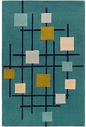 Image of Export Quality Handtufted Woolen Carpet for Living Room Bedroom & Hall - Color - Aquamarine /Multi - Size - 9 x 12 Feet