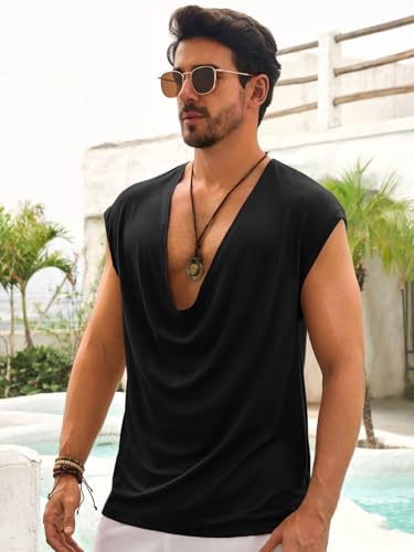 PASLTER Mens Tank Tops Sleeveless T Shirts Deep V Neck Loose Casual Summer Beach Basic Tank Shirts3