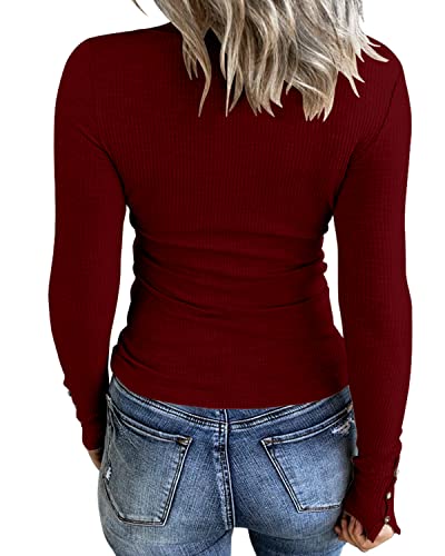 Womens Long Sleeves Ribbed Knit Tunic Shirts Scoop Neck Button Down Tops Casual Henley Tee Shirt Slim Fit Blouses2