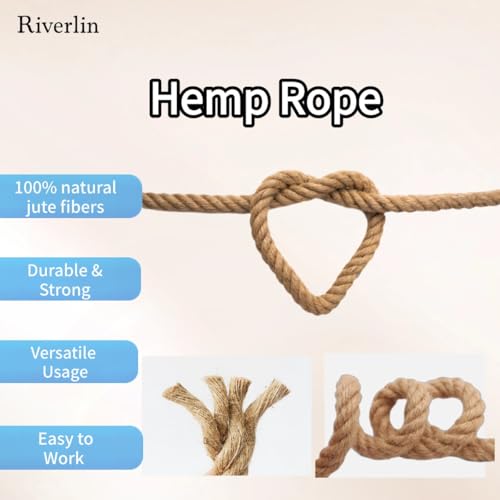Jute Rope (1/2inchX 100ft) Twisted Hemp Rope for Crafts, Landscaping, Home Décor, and Gardening, Strong and Durable,Suitable for Indoor and Outdoor use
