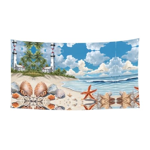 MINDBBDFJ Starfish Lighthouse Beach Print Banners And Signs For Outdoor/Indoor,Personalized Banner Customizable Parties Halloween Banner (180x90cm)