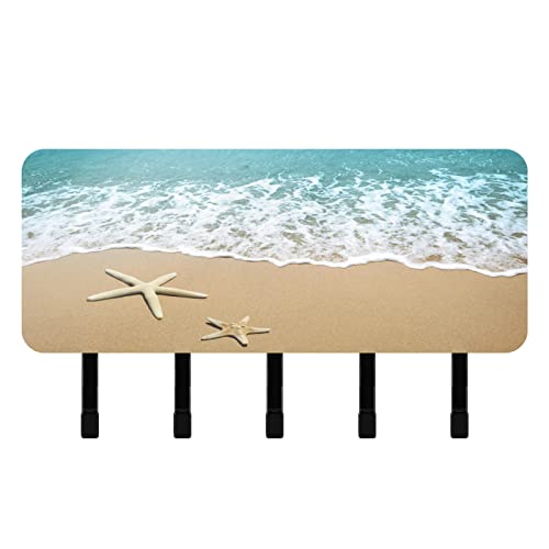 SUABO Key Holder for Wall Decorative, Starfish on Beach Sand Mail Holder Wall Mount, Wall Hooks for Hanging