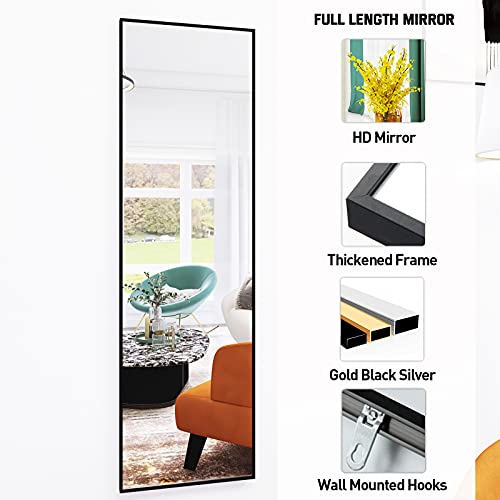 Image of LFT HUIMEI2Y Full Length Mirror 52 inchx16 inch Wall-Mounted Large Standing Hanging or Leaning Against Wall Mirror, Door Mirror Body Dressing Mirror with Aluminum Alloy Frame for Living Room, Bedroom, Black