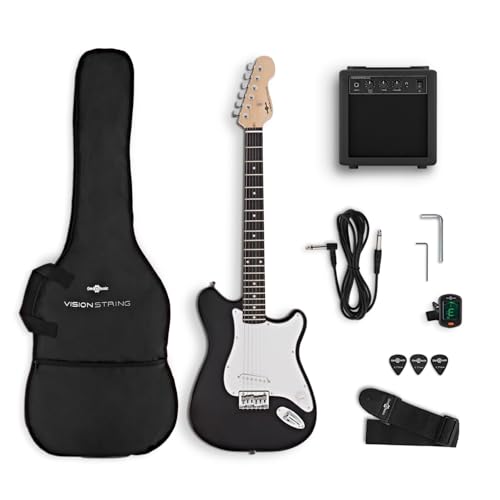 VISIONSTRING Kit Guitare Electrique Adulte et Débutants avec Ampli 10W et Accessoires - Pack Complet Noir