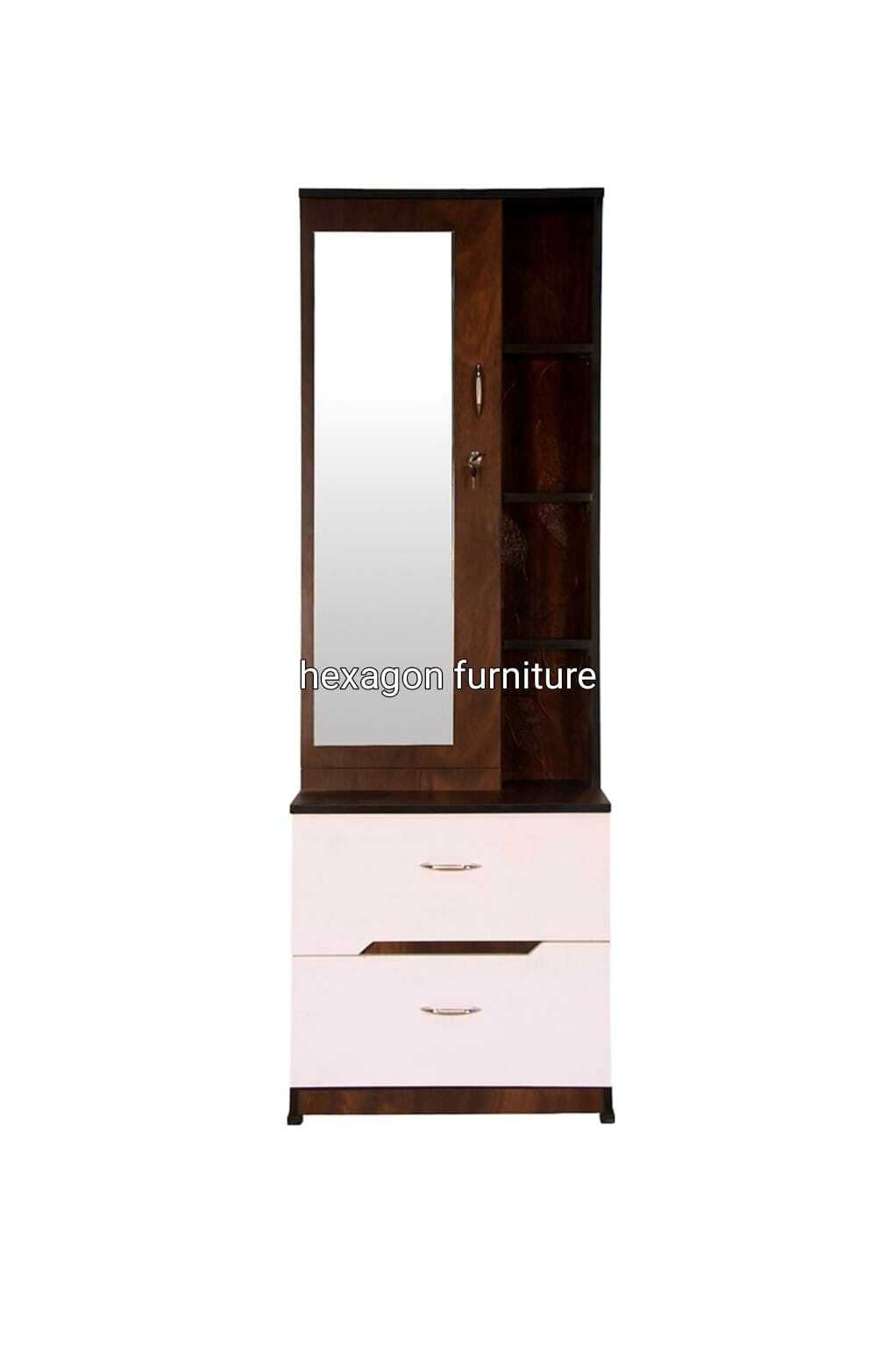 Hexagon Furnitures Engineered Wood Dressing Table with 1 Mirror and Storage (White-Brown) and with LED Light Multi Colour Keychain of Hexagon Brand.-image-35