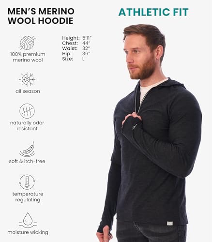 Merino.tech 100% Merino Wool Hoodie Men - Slim Fit Merino Wool Base Layer Mens Half Zip Thermal Long Sleeve Shirt and Socks2