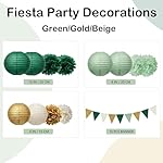 AimtoHome Sage Green Party Decor 27PCS Kit - Paper Pom Poms, Paper Lanterns,Pennant Banner for for Jungle Safari, Woodland Baby Shower, Gender Neutral Wedding（Green/Gold/Beige） - Image 2