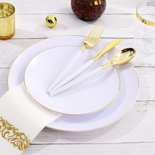 Nervure 350Pcs White And Gold Plastic Plates & Nervure 140Pcs White And Gold Plastic Plates #TOP3